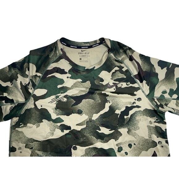 Nike Pro Dri-FIT Camo Compression Shirt Green Men’s Size L Slim Fit Training - Picture 2 of 4